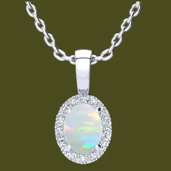 Birthstone Diamond Necklace | 1 ct Oval Gemstone .10ct Lab Grown Diamond Halo - Picture 8 of 12